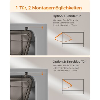 Installationsanleitung für Hundetüren: "Option 1: Pendeltür" für doppeltürige und "Option 2: Einseitige Tür" für einseitige Türen.