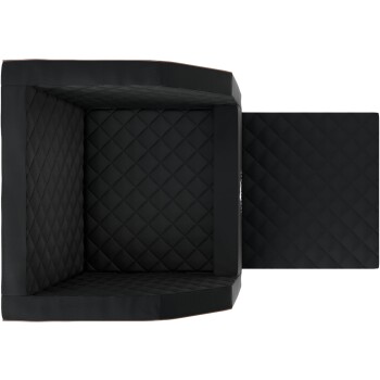 Schwarzes Haustierbett mit einem gesteppten Design, das eine abnehmbare Basis für eine einfache Reinigung bietet.