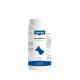 Weiße Canina-Flasche mit der Aufschrift 'WELPENMILCH', blauem Hundesilhouette; sichtbarer Text 'für Hunde' und 'Muttermilchersatz'.