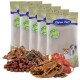 Fünf Lyra Pet Nature Power Beutel mit unterschiedlichen getrockneten Hundesnacks und Hundeabbildungen