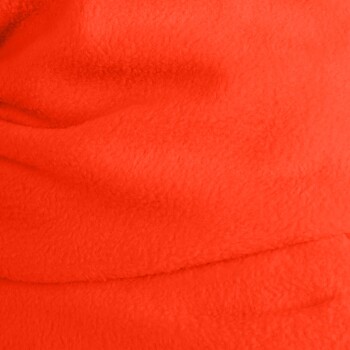 Eine Nahaufnahme von weichem, leuchtend rotem Fleece-Stoff, der seine Textur und Wärme zeigt, geeignet für Haustierbettwäsche oder Kleidung.