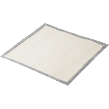 Een rechthoekig huisdiertraining pad met een lichtbeige midden en een grijze rand, ontworpen voor binnengebruik door huisdieren.