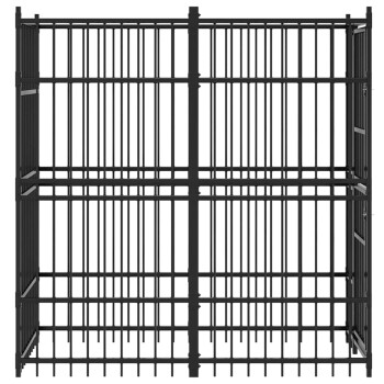 Schwarze Metall-Haustiergehege-Ecke mit vertikalen Stäben, mit einer Anzeige von 8 cm an der Seite.