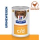 Hill's Prescription Diet c/d natte kattenvoeding in blik met kip en groenten, gelabeld voor urinegezondheid.
