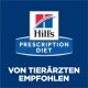 Das Logo von Hill's Prescription Diet auf einem blauen Hintergrund, mit dem Text "VON TIERÄRZTEN EMPFOHLEN" deutlich sichtbar.