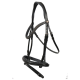 Schwarzes Leder-Haustiergeschirr mit dekorativen Strasssteinen, mit verstellbaren Riemen und einem eleganten Design.