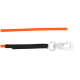 Oranges Hundeleinen mit schwarzem Griff und silbernem Metallkarabiner.