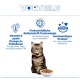 Getigerte Katze mit Schüssel mit Trockenfutter unter der Überschrift 'VORTEILE' und deutschen Angaben: Vitamin E, Ballaststoff-Technologie, hochwertiges Protein