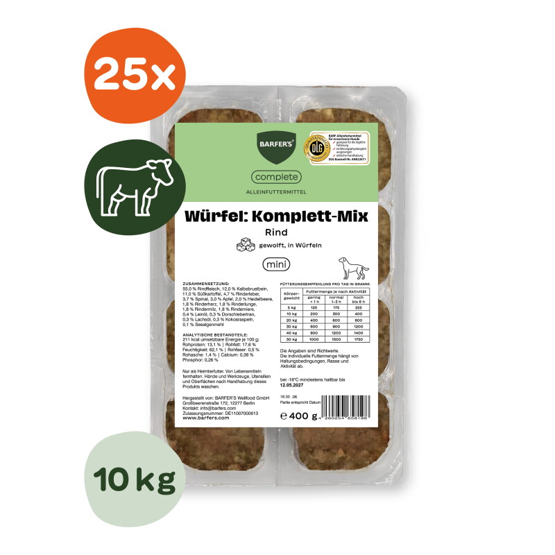 BARFER'S Würfel: Komplett-Mix Rind 25x400 g