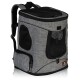 Grau Haustiertrage-Rucksack mit Netzfenstern, Reißverschlüssen und gepolsterten Trägern für Komfort. Ideal für den Transport kleiner Haustiere.