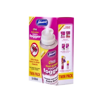 Johnson's Veterinary 4fleas dual-action room fogger twin pack box – kills fleas, ticks & other insects, 2x100ml