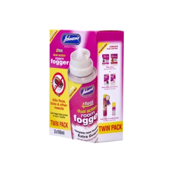 Johnson's Veterinary 4fleas dual-action room fogger twin pack box – kills fleas, ticks & other insects, 2x100ml