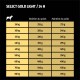 Tableau affichant les directives d'alimentation pour la nourriture pour chiens Select Gold Light, avec des catégories de poids de 26 kg à 80 kg et les quantités de nourriture quotidienne correspondantes.