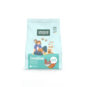 Grünes Petfood Sensitive Katzenfutter für ausgewachsene Katzen mit Insekten und Huhn für gute Verdauung, deutsche Qualität, Urin-pH-Kontrolle.