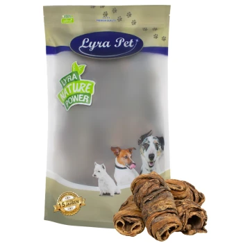 Lyra Pet Nature Power Hundeleckerlis in einem wiederverschließbaren Beutel, mit Bildern eines Hundes, eines Terriers und eines weißen Hundes, mit einem "100% natürlich"-Label.