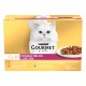 Boîte Purina Gourmet Gold Double Délice Luxe Mix pour chat avec chat blanc à poils longs, assiette de nourriture humide, 12 x 85 g