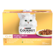 Boîte Purina Gourmet Gold Double Délice Luxe Mix pour chat avec chat blanc à poils longs, assiette de nourriture humide, 12 x 85 g