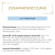Etikett mit "ZUSAMMENSETZUNG mit THUNFISCH," das die Zutaten und Nährwertinformationen für Haustierfutter detailliert, einschließlich Fleisch, Fisch und Zusatzstoffen.