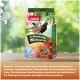 Tüte PANTO Wildvogel-Mix Vogelfutter mit Bildern von drei Vögeln und einem haussymbolförmigen Saatfenster, 1,0 kg.
