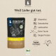 Liebesgut BIO Putenfutterbeutel mit 'Weil Liebe gut tut.' und Symbolen: glutenfrei, getreidefrei, laktosefrei