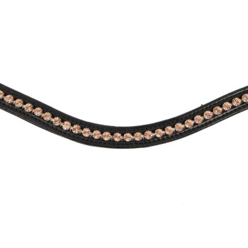 Schwarzes Haustierhalsband, verziert mit funkelnden roségoldenen Strasssteinen entlang der Mitte.