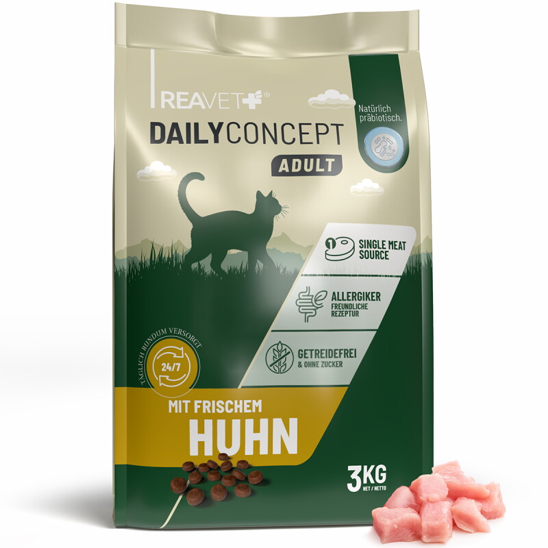 REAVET Katzentrockenfutter Dailyconcept – Mit frischem Huhn | 3kg (2x1,5kg)
