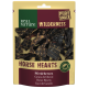 Getrocknete Pferdeherz-Leckerlis in einer wiederverschließbaren Verpackung mit der Aufschrift "Real Nature Wilderness Pure Snack Horse Hearts" und mehrsprachigem Text.
