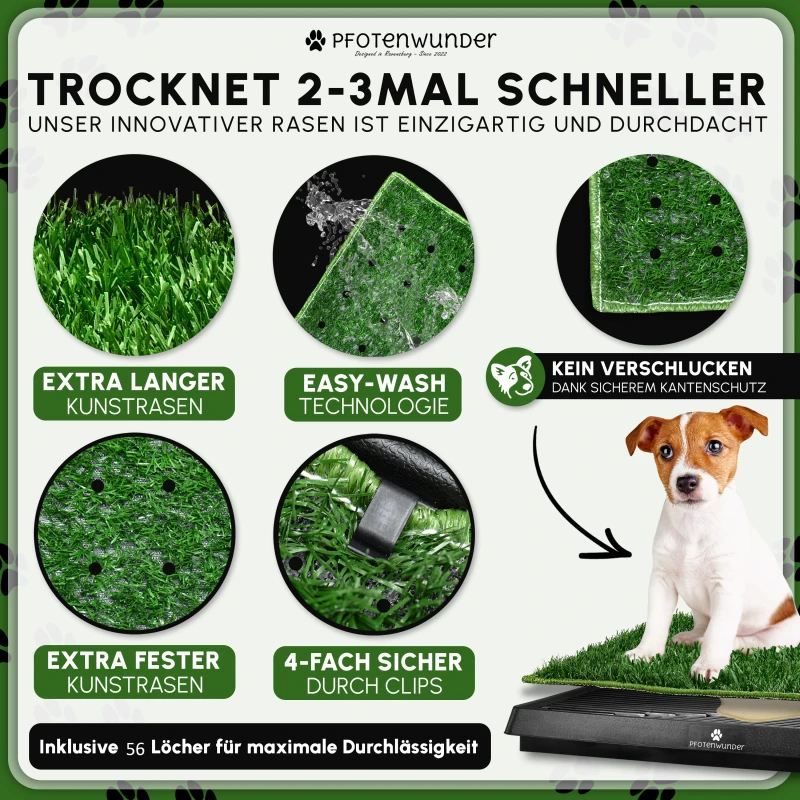 PfotenWunder® Hundeklo XXL 76*51cm, 2 Easy-Wash-Rasen + 1 Büchlein