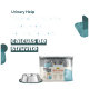 Emballage de nourriture pour animaux Urinary Help par Almo Nature, présentant le visage d'un chat, avec un texte indiquant qu'il réduit le risque de formation de pierres de struvite.