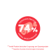 Rotes rundes Etikett mit 74 % tierischem Protein, mit Fleischsymbol und zweisprachigem Text.
