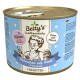 Dosenkatzenfutter mit der Aufschrift "Betty's Landhausküche", mit Huhn, Rind und Lachsöl, geeignet für Kätzchen im Alter von 2-12 Monaten.