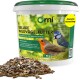 Orni Deluxe Wildvogelfutter 5-kg-Eimer mit Wildvogelfutter und Mehlwürmern; Haufen gemischter Samen, gelber Hinweis 'deutsche Herstellung'