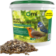 Orni Deluxe Wildvogelfutter 5-kg-Eimer mit Wildvogelfutter und Mehlwürmern; Haufen gemischter Samen, gelber Hinweis 'deutsche Herstellung'