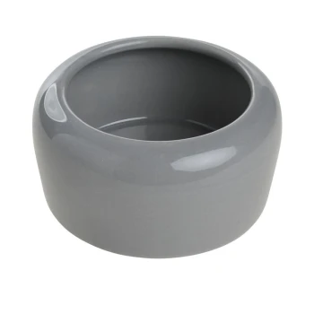 Bol en céramique grise pour nourriture ou eau pour animaux de compagnie avec une finition lisse et brillante et des bords arrondis.