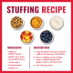 STUFFING RECIPE graphic: bowls of kibble, peanut butter, yogurt, chopped apple and blueberries; Ingredients and Instructions.