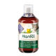 Flasche Hanföl für Katzen, mit einem Katzenbild und Text, der Omega-3- und 6-Fettsäuren sowie Vorteile für Haut und Fell hervorhebt.