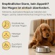 Dosen-Hundefutter "Milo & Mia" mit Huhn, Reis und Gemüse, mit Illustrationen eines Hundes und der Zutaten.