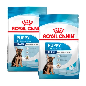 Royal Canin Puppy Maxi Hundefutterbeutel, geeignet für Welpen im Alter von 2-15 Monaten, mit einem Gewicht von 26-44 kg, mit ernährungsphysiologischen Vorteilen.
