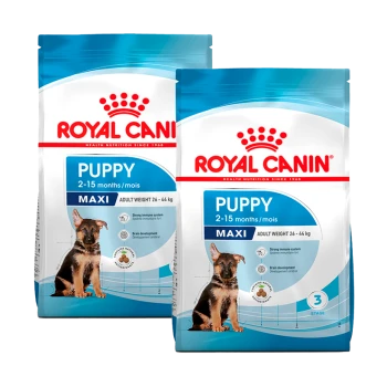 Royal Canin Puppy Maxi Hundefutterbeutel, geeignet für Welpen im Alter von 2-15 Monaten, mit einem Gewicht von 26-44 kg, mit ernährungsphysiologischen Vorteilen.