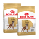 Deux sacs de nourriture pour chiens Royal Canin Boxer, étiquetés 'ADULT Boxer' avec une image d'un chien Boxer, mettant l'accent sur une nutrition spécifique à la race.