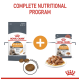 Royal Canin Hair & Skin pet food packaging with kibble and wet food, labeled "Complete Nutritional Program" and "Proven Results."
