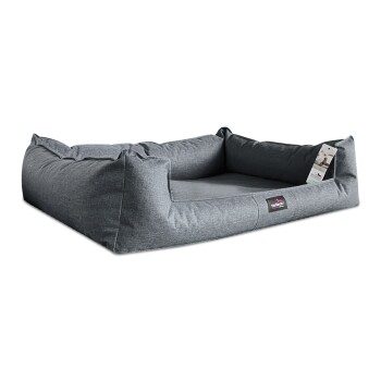 Tierlando® Premium Visco-Schaumstoff-Haustierbett-Schichten, die Dicke und Materialien zeigen: M-L (6 cm) und XL-XXL (9 cm) mit detaillierter Zusammensetzung.