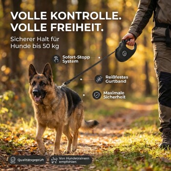 Nahaufnahme eines ergonomischen Haustierpflegewerkzeugs mit einem Griff, der ein schlankes Design mit einem Komfortgriff und dem Text "ERGONOMISCHER HANDGRIFF Komfort+" aufweist.