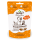 Betty's Knuspertraum Katzensnack-Tüte 'Mit Ente & Katzenminze', orange-weißes wiederverschließbares Beutelchen mit Koch- und Katzenillustration.