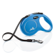 Blue retractable dog leash with a black strap and silver clip, featuring a logo and "Made in Germany" text.