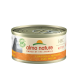 Blikjes kattenvoer voor kittens van Almo Nature, gelabeld 'HFC' met kip, met een groene '100% to nature' zegel en bloemontwerp.