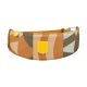 Weites gepolstertes Hundehalsband mit braun/beigem geometrischem Tarnmuster, gelbem Aufnäher mit der Aufschrift WOOLLY WOLF und Metall-D-Ring.
