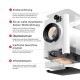 Nahaufnahme eines weißen Haustierprodukts mit einer Steckdose und einem roten Pfeil, der die Richtung zum Einstecken anzeigt, mit einem Stecker-Icon.