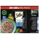 Nourriture pour chats Sheba Nature's Collection, grand paquet de 24 x 85g, présentant un bol de nourriture humide avec des morceaux de viande, garni de légumes.