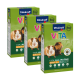 Trois boîtes de nourriture pour cobayes Vitakraft VITA Special, avec des images de cobayes, étiquetées "100% TOUT EN UN" et "ADULTE."